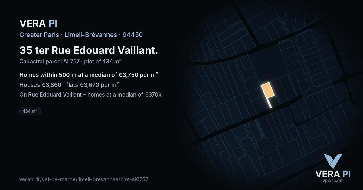 35 ter Rue Edouard Vaillant, Limeil-Brévannes at night – the plot lit, the parcels around coloured by the prices near them