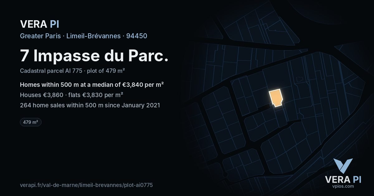 7 Impasse du Parc, Limeil-Brévannes at night – the plot lit, the parcels around coloured by the prices near them