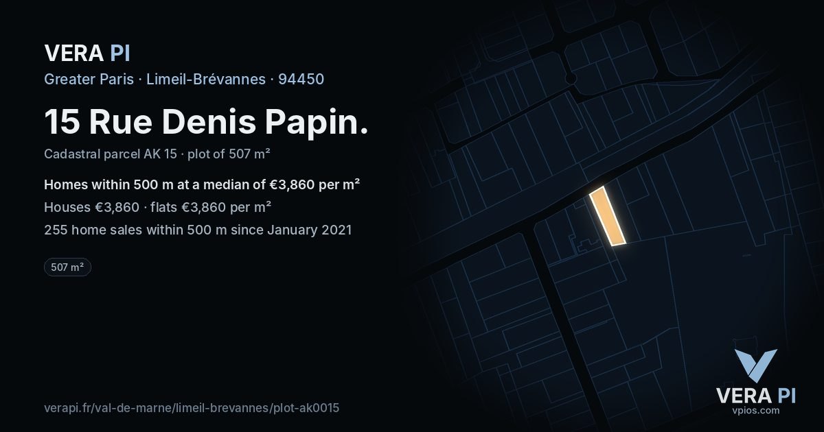 15 Rue Denis Papin, Limeil-Brévannes at night – the plot lit, the parcels around coloured by the prices near them