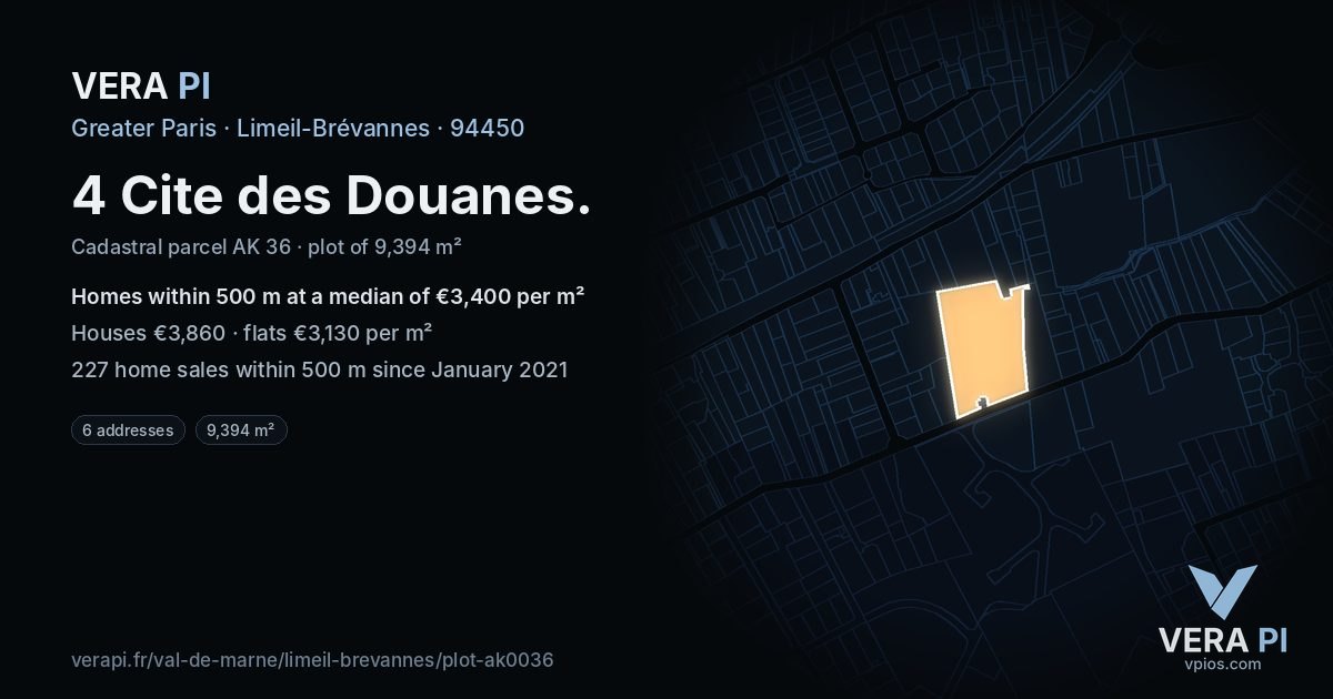 4 Cite des Douanes, Limeil-Brévannes at night – the plot lit, the parcels around coloured by the prices near them