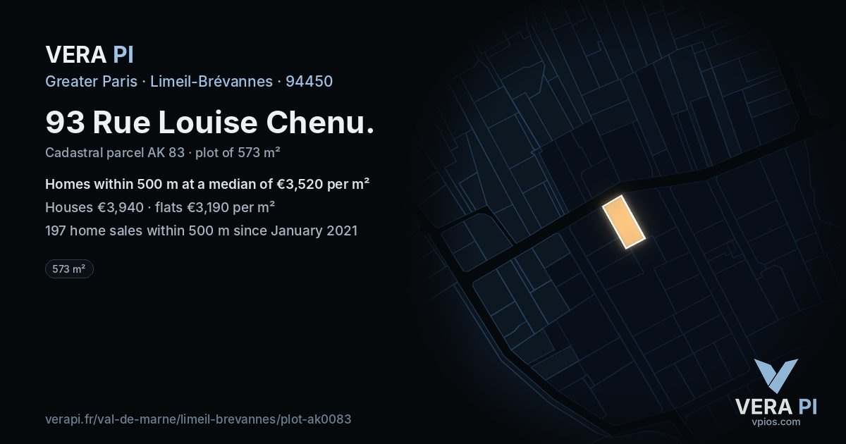 93 Rue Louise Chenu, Limeil-Brévannes at night – the plot lit, the parcels around coloured by the prices near them
