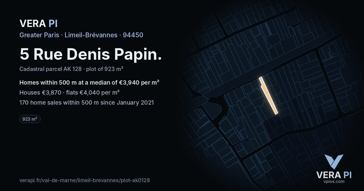 5 Rue Denis Papin, Limeil-Brévannes at night – the plot lit, the parcels around coloured by the prices near them