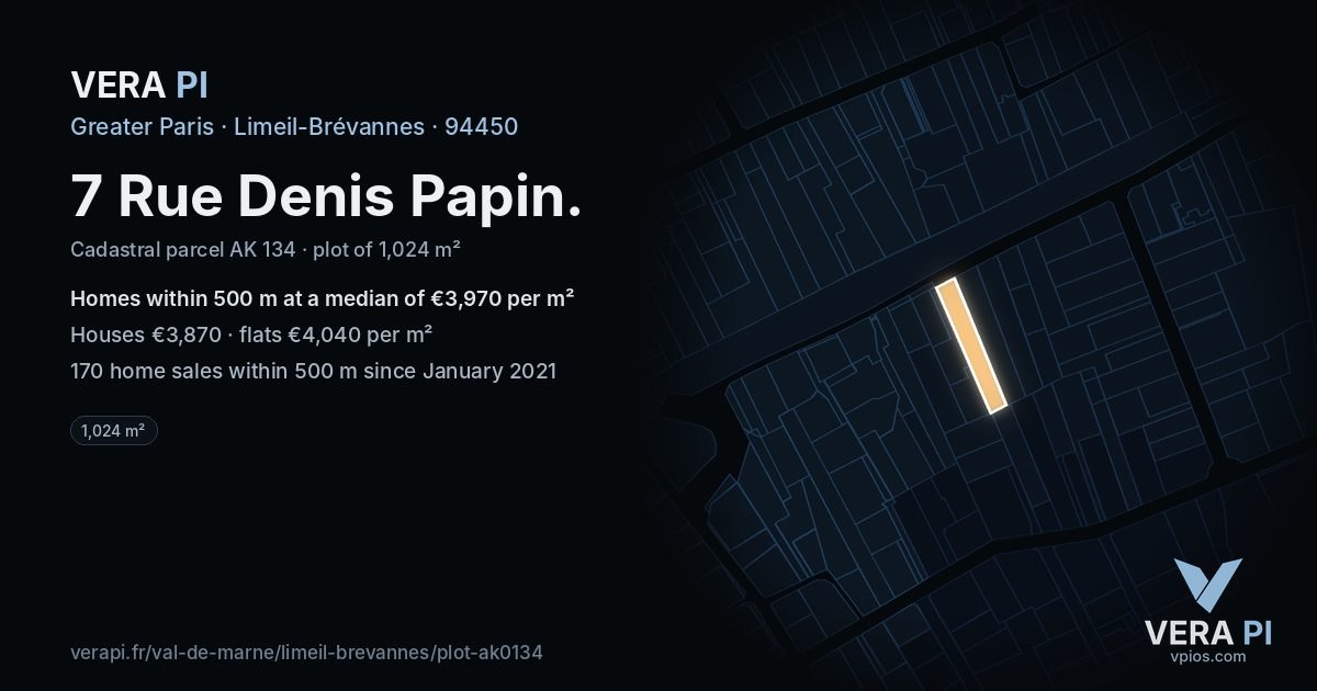 7 Rue Denis Papin, Limeil-Brévannes at night – the plot lit, the parcels around coloured by the prices near them