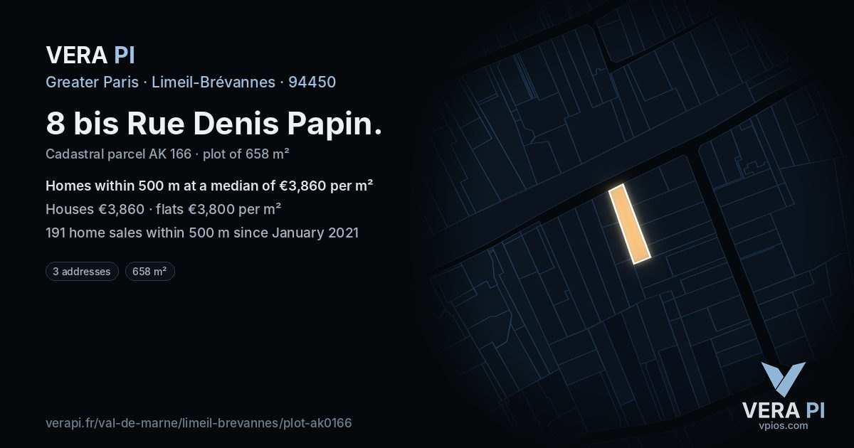 8 bis Rue Denis Papin, Limeil-Brévannes at night – the plot lit, the parcels around coloured by the prices near them