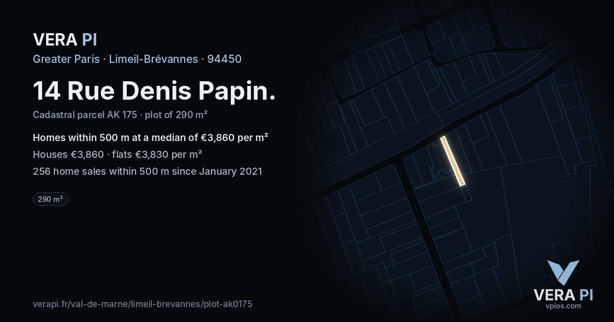 14 Rue Denis Papin, Limeil-Brévannes at night – the plot lit, the parcels around coloured by the prices near them
