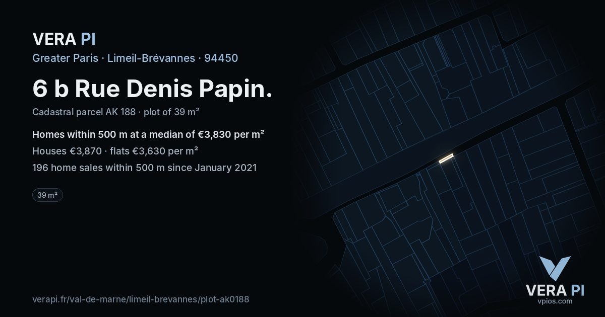 6 b Rue Denis Papin, Limeil-Brévannes at night – the plot lit, the parcels around coloured by the prices near them