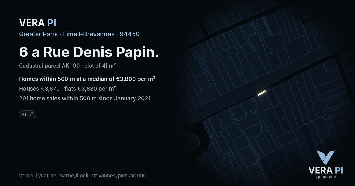6 a Rue Denis Papin, Limeil-Brévannes at night – the plot lit, the parcels around coloured by the prices near them