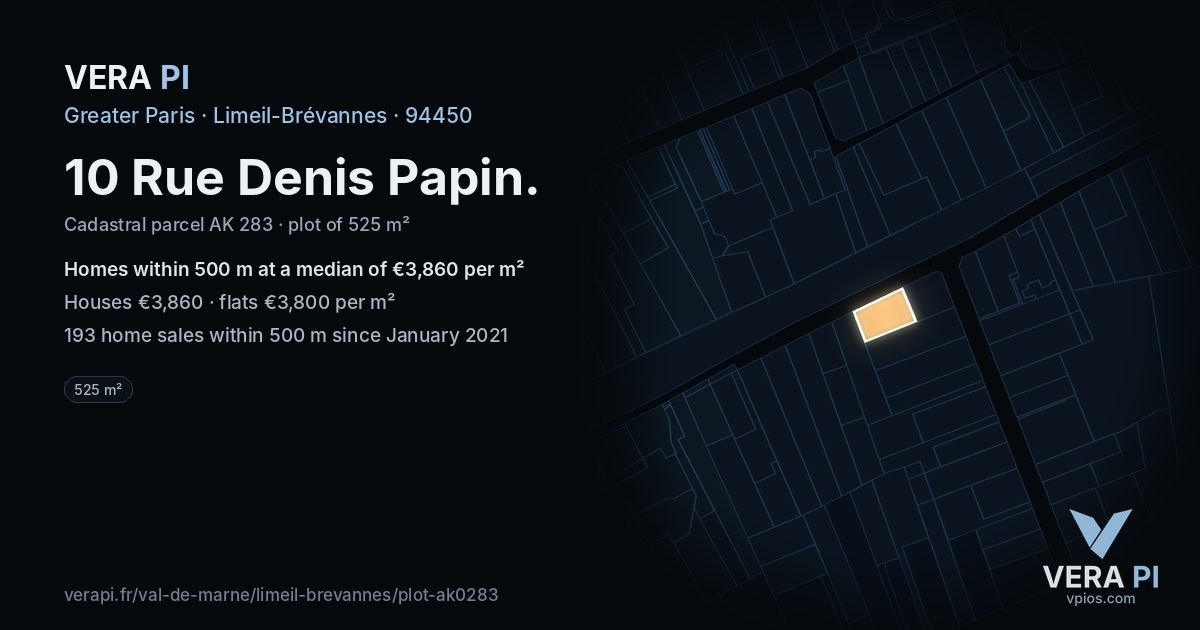 10 Rue Denis Papin, Limeil-Brévannes at night – the plot lit, the parcels around coloured by the prices near them