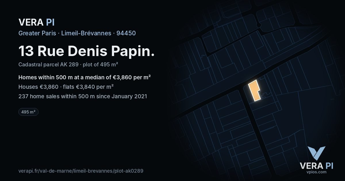 13 Rue Denis Papin, Limeil-Brévannes at night – the plot lit, the parcels around coloured by the prices near them
