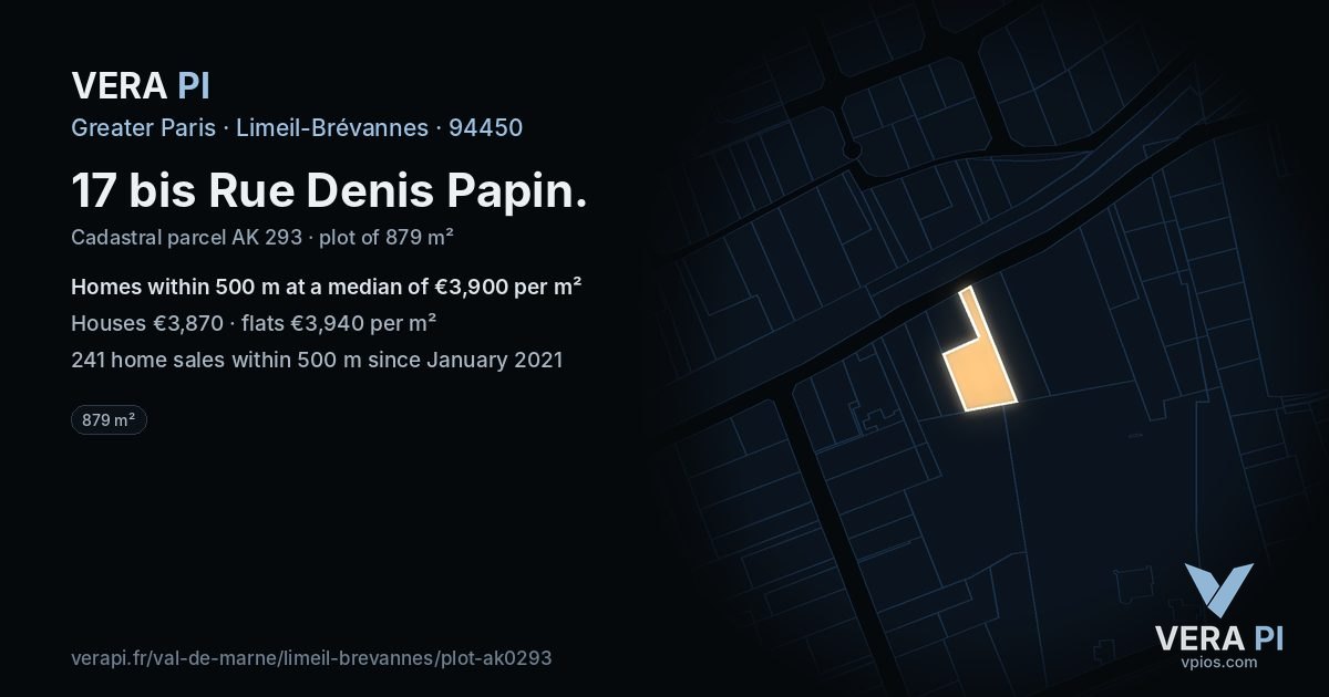 17 bis Rue Denis Papin, Limeil-Brévannes at night – the plot lit, the parcels around coloured by the prices near them