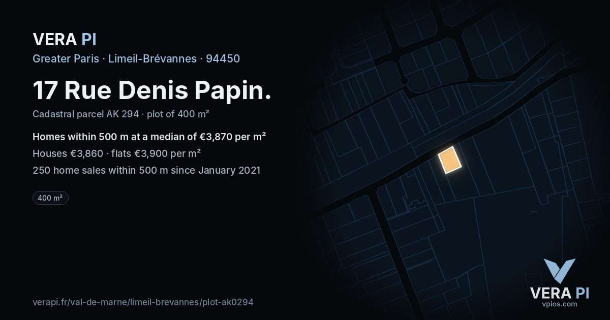 17 Rue Denis Papin, Limeil-Brévannes at night – the plot lit, the parcels around coloured by the prices near them