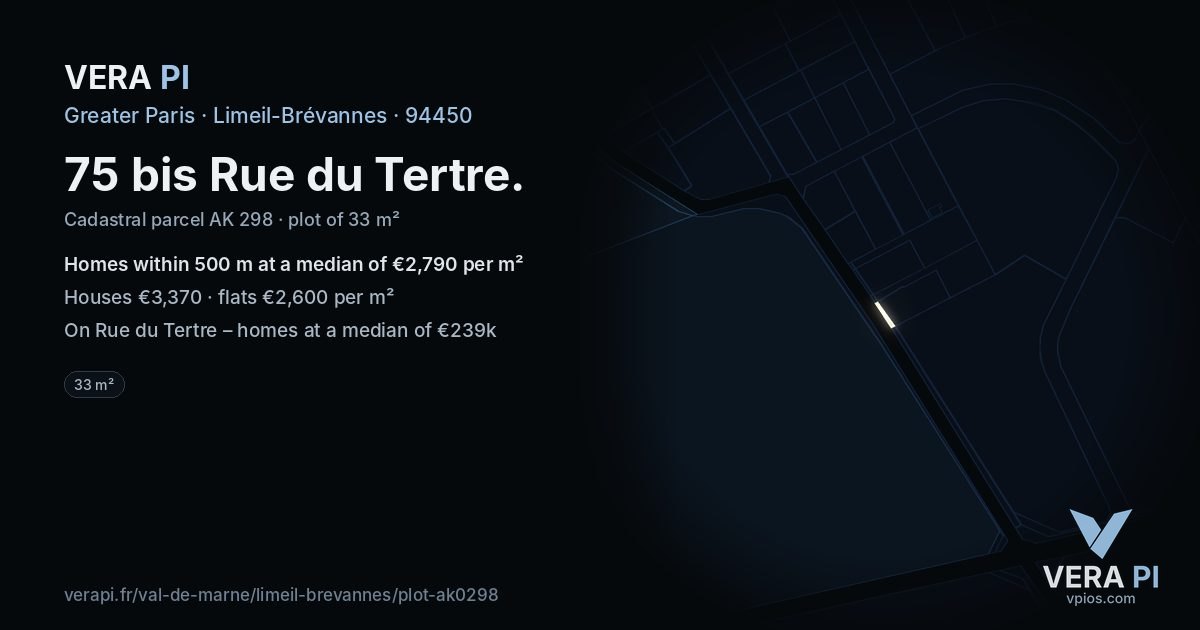 75 bis Rue du Tertre, Limeil-Brévannes at night – the plot lit, the parcels around coloured by the prices near them