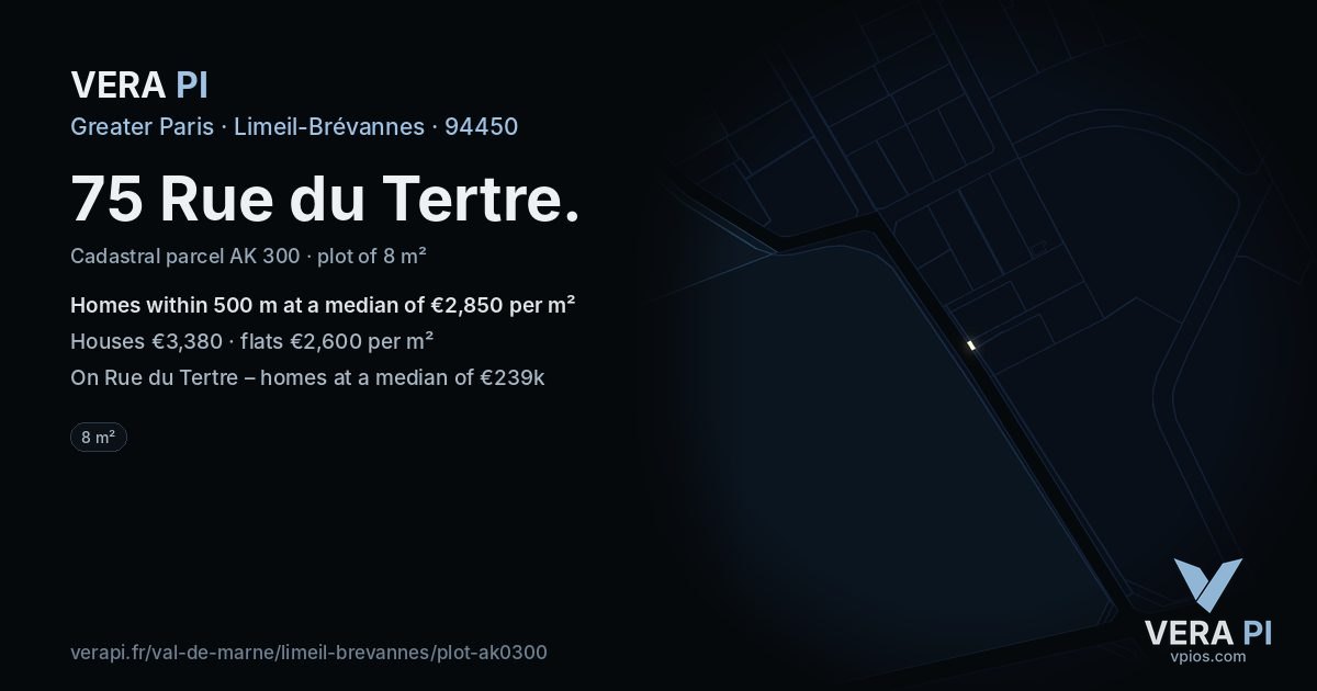 75 Rue du Tertre, Limeil-Brévannes at night – the plot lit, the parcels around coloured by the prices near them