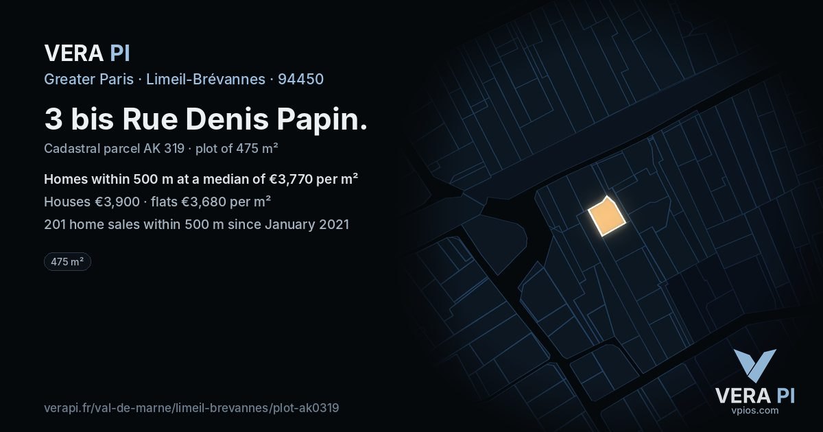 3 bis Rue Denis Papin, Limeil-Brévannes at night – the plot lit, the parcels around coloured by the prices near them