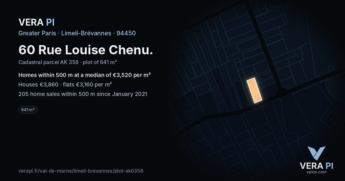 60 Rue Louise Chenu, Limeil-Brévannes at night – the plot lit, the parcels around coloured by the prices near them