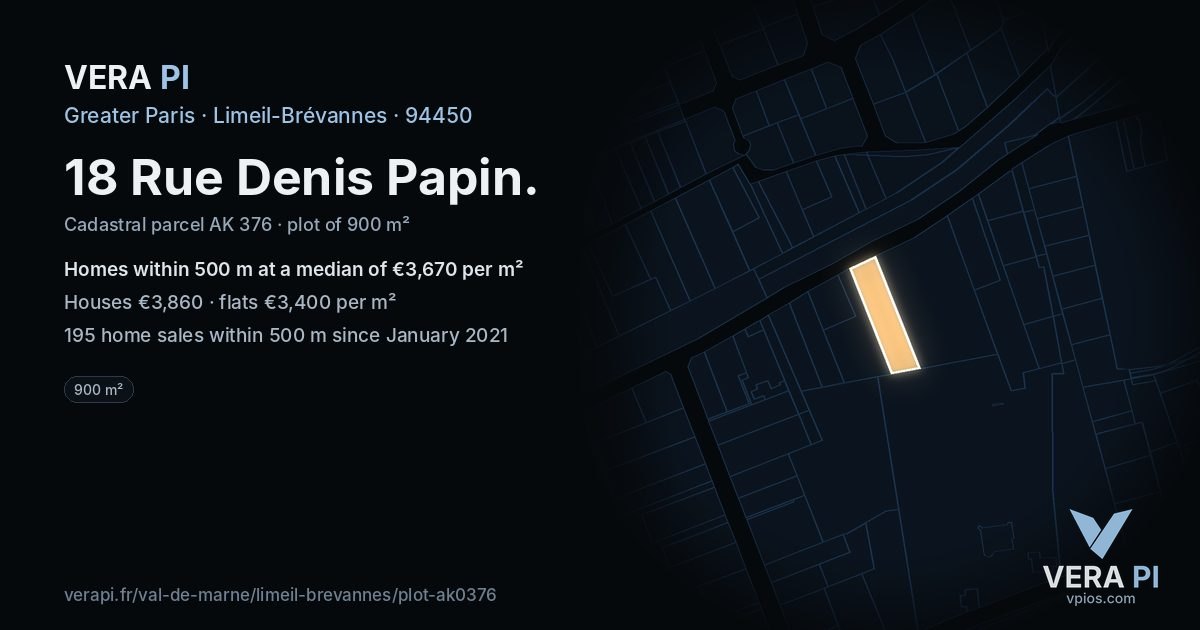 18 Rue Denis Papin, Limeil-Brévannes at night – the plot lit, the parcels around coloured by the prices near them