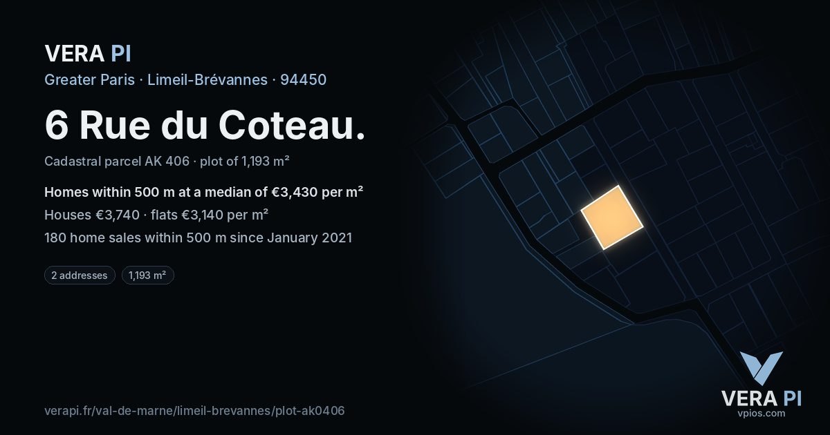 6 Rue du Coteau, Limeil-Brévannes at night – the plot lit, the parcels around coloured by the prices near them