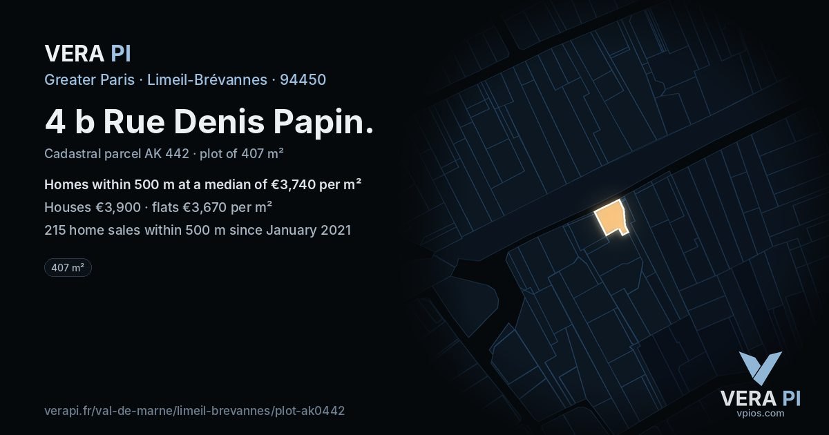 4 b Rue Denis Papin, Limeil-Brévannes at night – the plot lit, the parcels around coloured by the prices near them