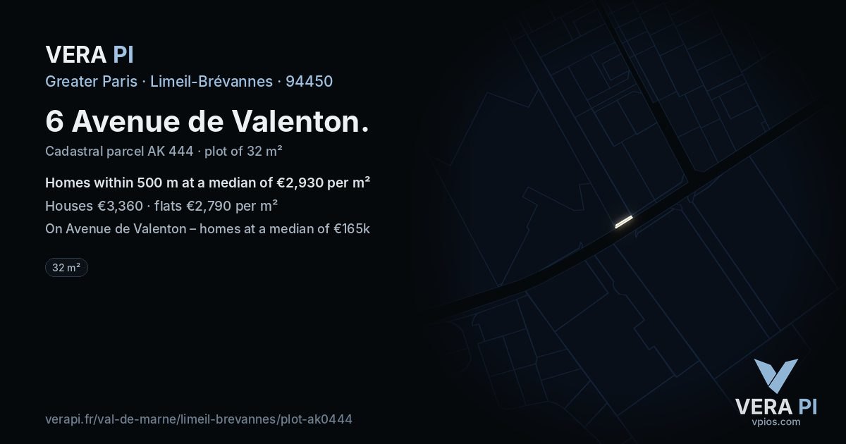 6 Avenue de Valenton, Limeil-Brévannes at night – the plot lit, the parcels around coloured by the prices near them
