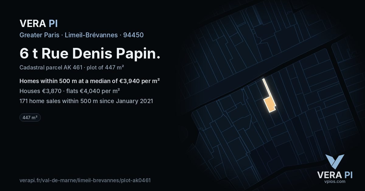 6 t Rue Denis Papin, Limeil-Brévannes at night – the plot lit, the parcels around coloured by the prices near them