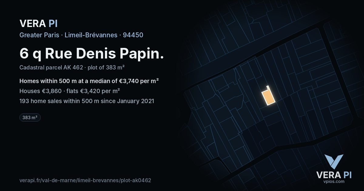 6 q Rue Denis Papin, Limeil-Brévannes at night – the plot lit, the parcels around coloured by the prices near them
