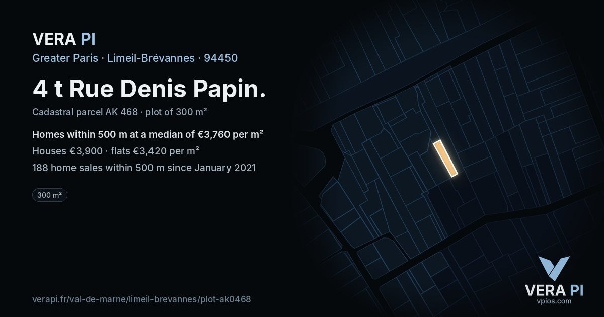 4 t Rue Denis Papin, Limeil-Brévannes at night – the plot lit, the parcels around coloured by the prices near them