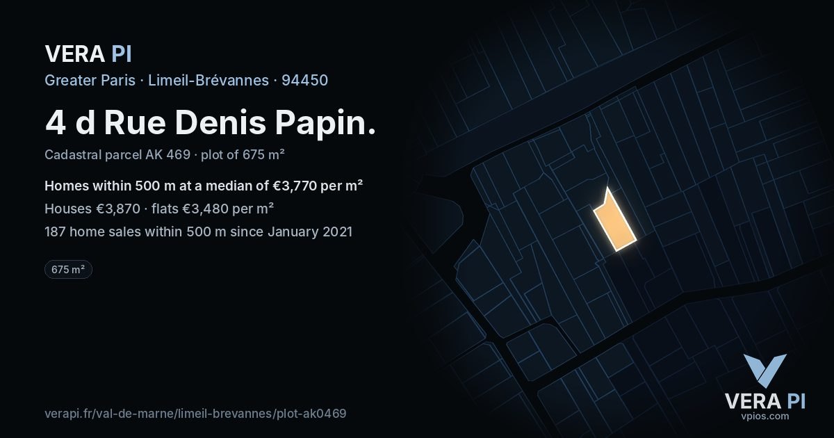 4 d Rue Denis Papin, Limeil-Brévannes at night – the plot lit, the parcels around coloured by the prices near them