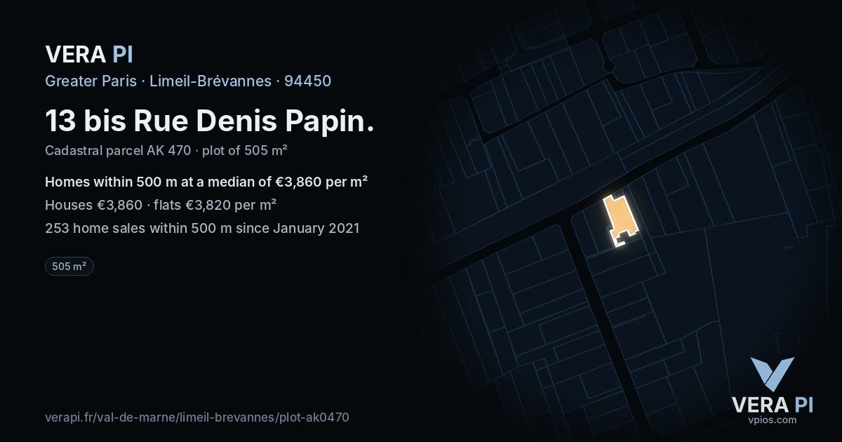 13 bis Rue Denis Papin, Limeil-Brévannes at night – the plot lit, the parcels around coloured by the prices near them