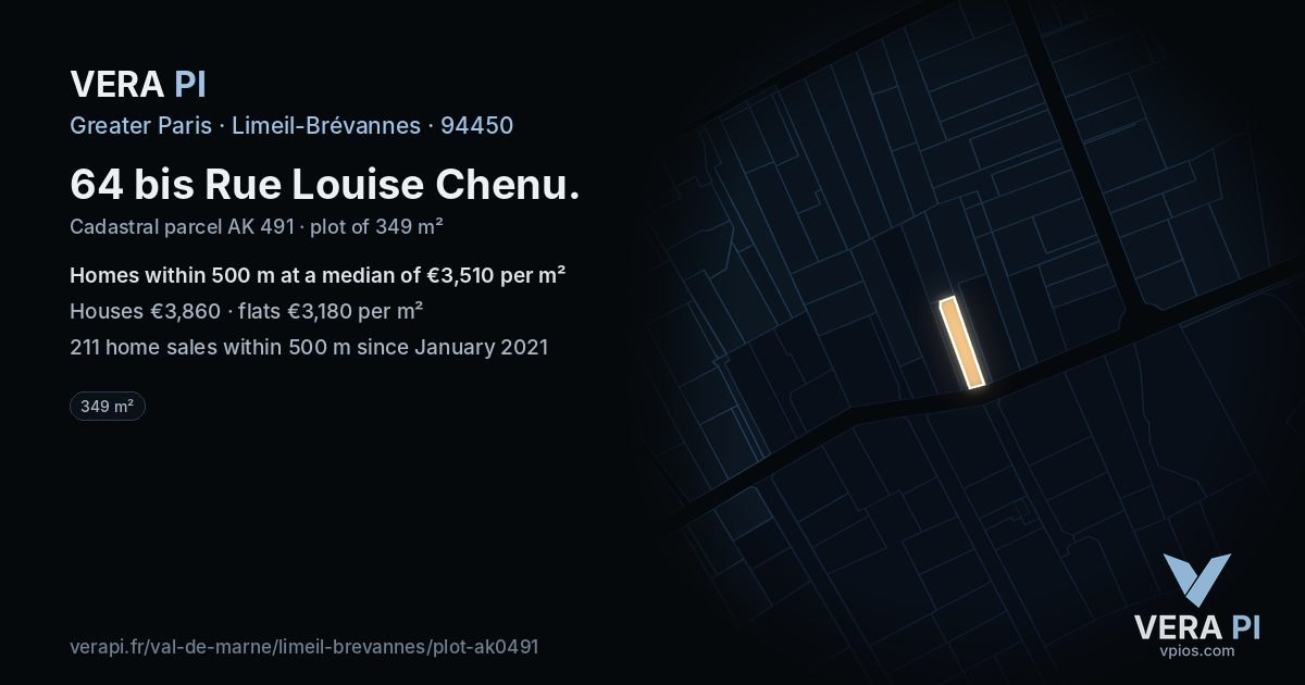 64 bis Rue Louise Chenu, Limeil-Brévannes at night – the plot lit, the parcels around coloured by the prices near them