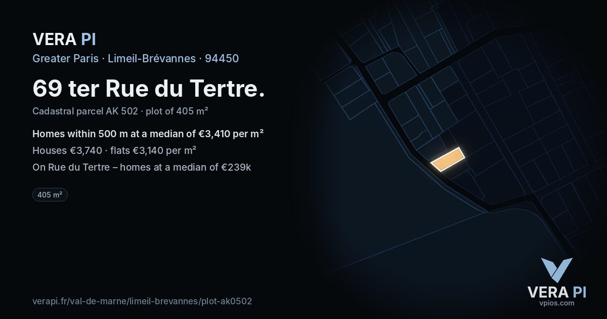 69 ter Rue du Tertre, Limeil-Brévannes at night – the plot lit, the parcels around coloured by the prices near them