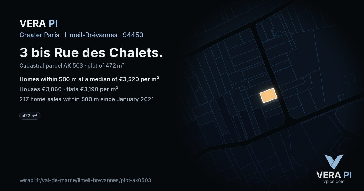 3 bis Rue des Chalets, Limeil-Brévannes at night – the plot lit, the parcels around coloured by the prices near them