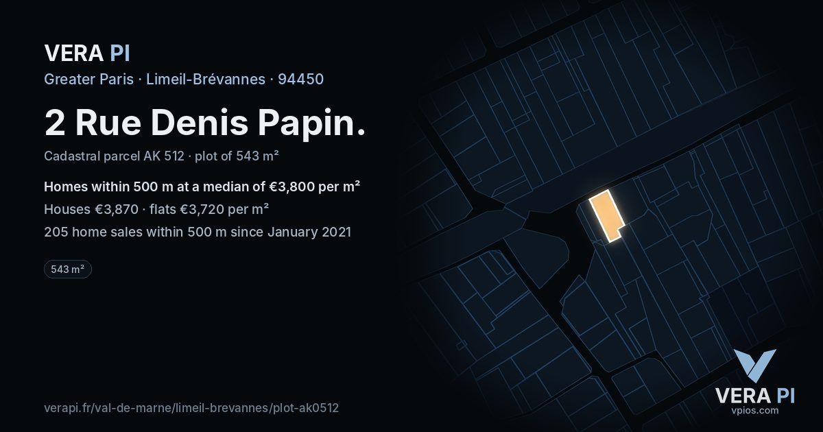 2 Rue Denis Papin, Limeil-Brévannes at night – the plot lit, the parcels around coloured by the prices near them