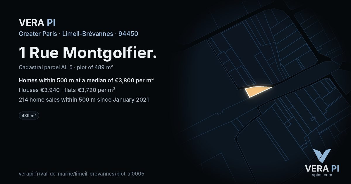1 Rue Montgolfier, Limeil-Brévannes at night – the plot lit, the parcels around coloured by the prices near them