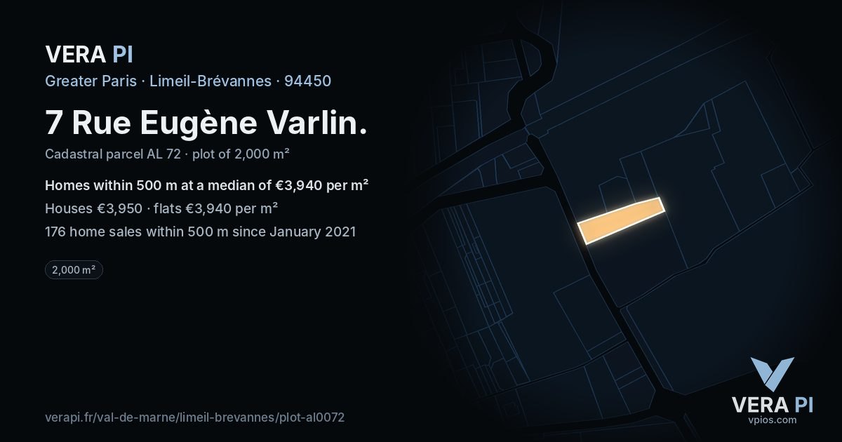 7 Rue Eugène Varlin, Limeil-Brévannes at night – the plot lit, the parcels around coloured by the prices near them