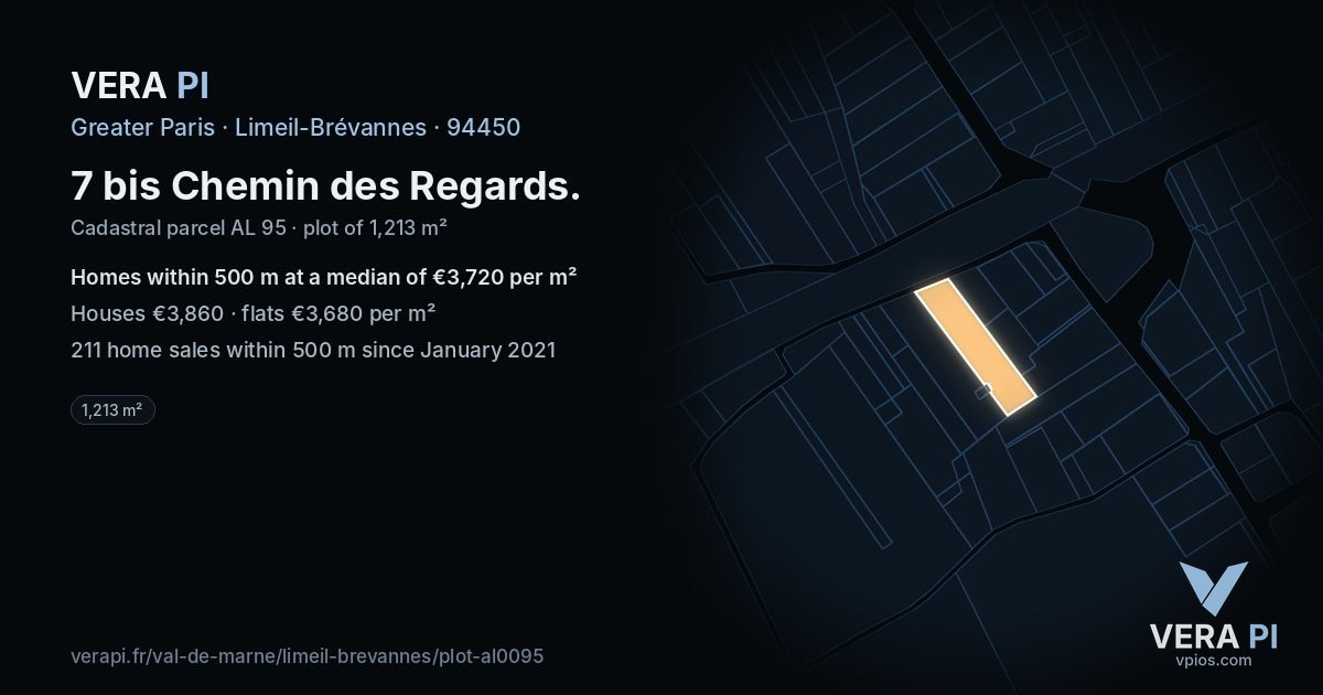 7 bis Chemin des Regards, Limeil-Brévannes at night – the plot lit, the parcels around coloured by the prices near them