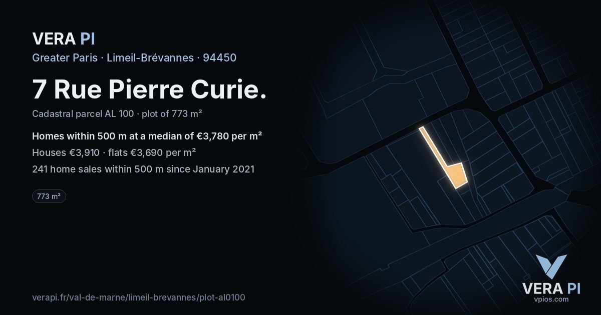 7 Rue Pierre Curie, Limeil-Brévannes at night – the plot lit, the parcels around coloured by the prices near them