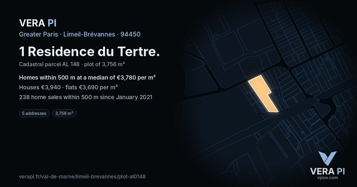 1 Residence du Tertre, Limeil-Brévannes at night – the plot lit, the parcels around coloured by the prices near them