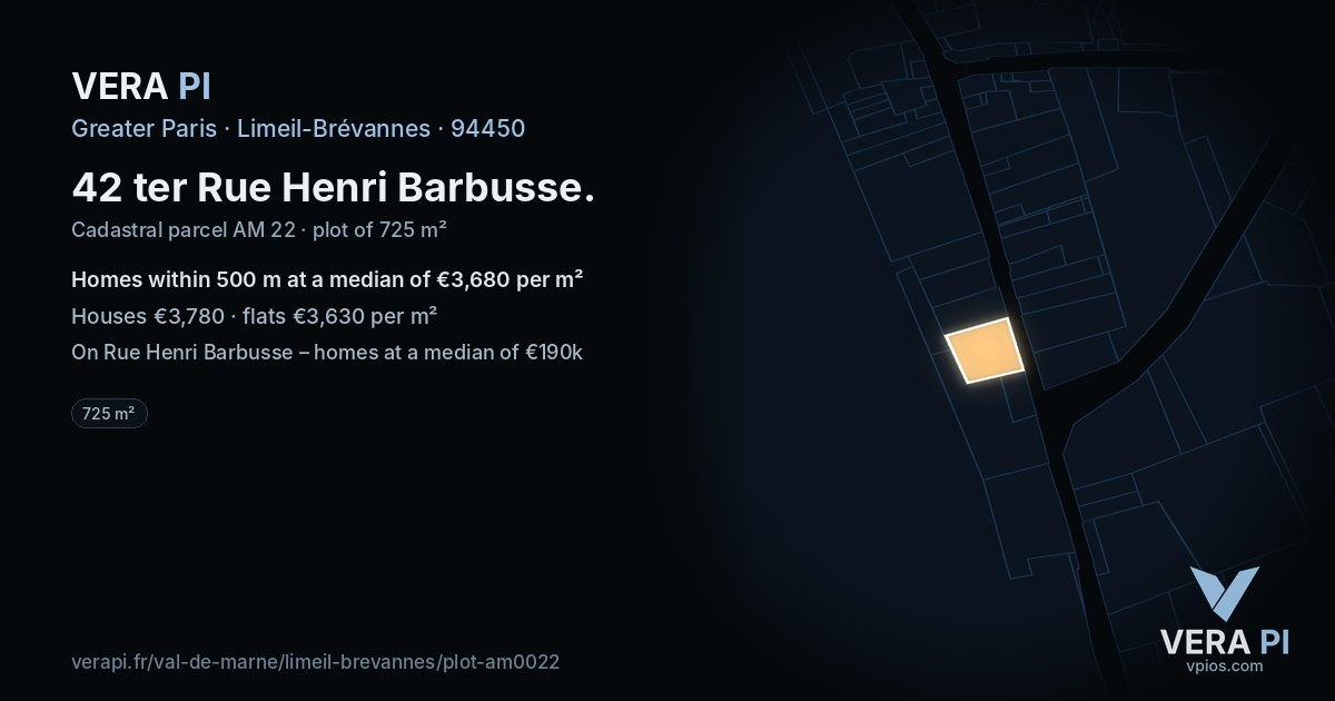 42 ter Rue Henri Barbusse, Limeil-Brévannes at night – the plot lit, the parcels around coloured by the prices near them