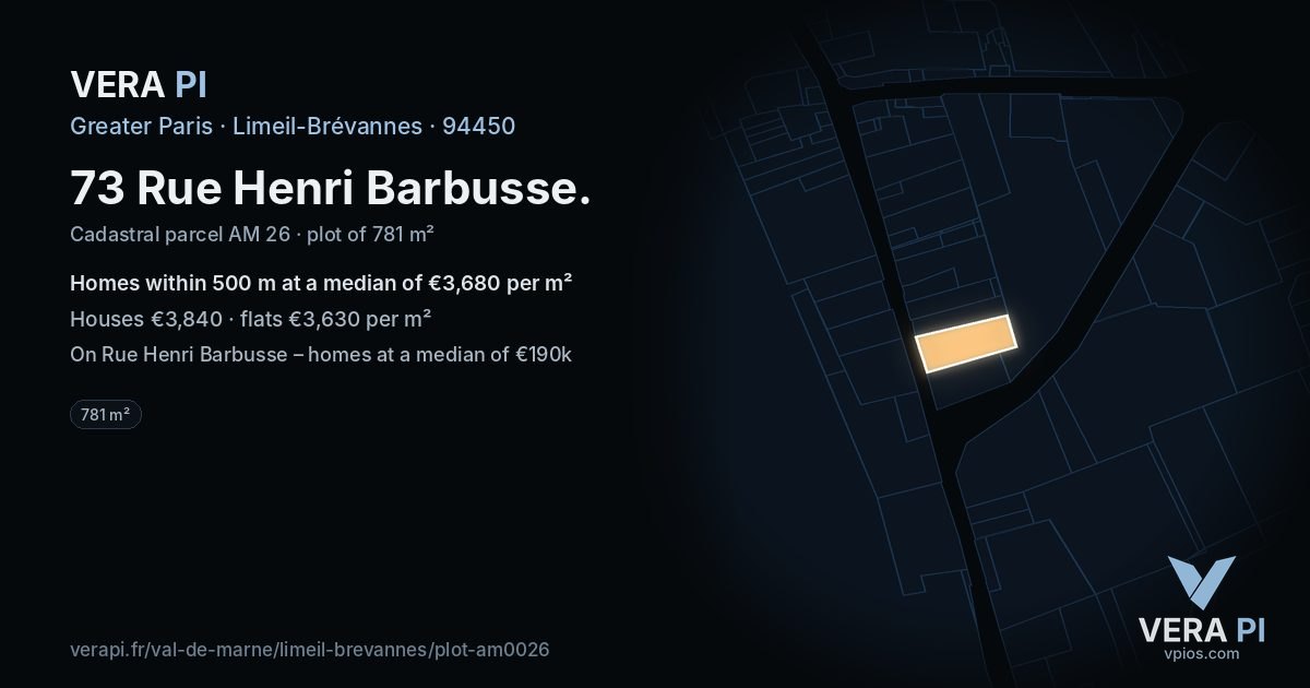 73 Rue Henri Barbusse, Limeil-Brévannes at night – the plot lit, the parcels around coloured by the prices near them