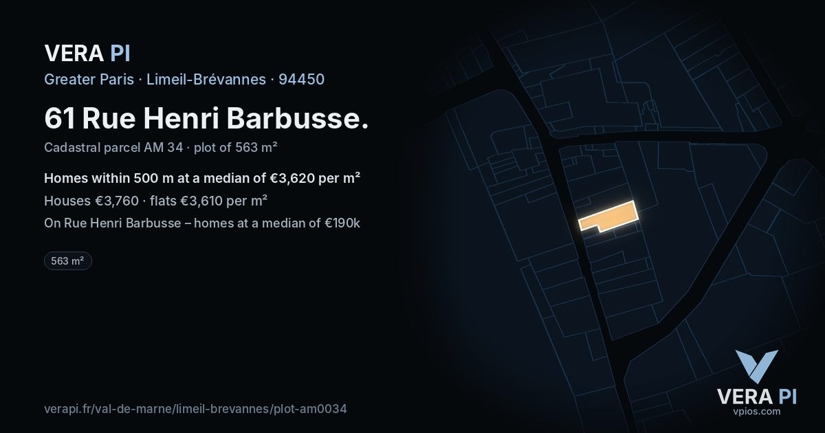 61 Rue Henri Barbusse, Limeil-Brévannes at night – the plot lit, the parcels around coloured by the prices near them