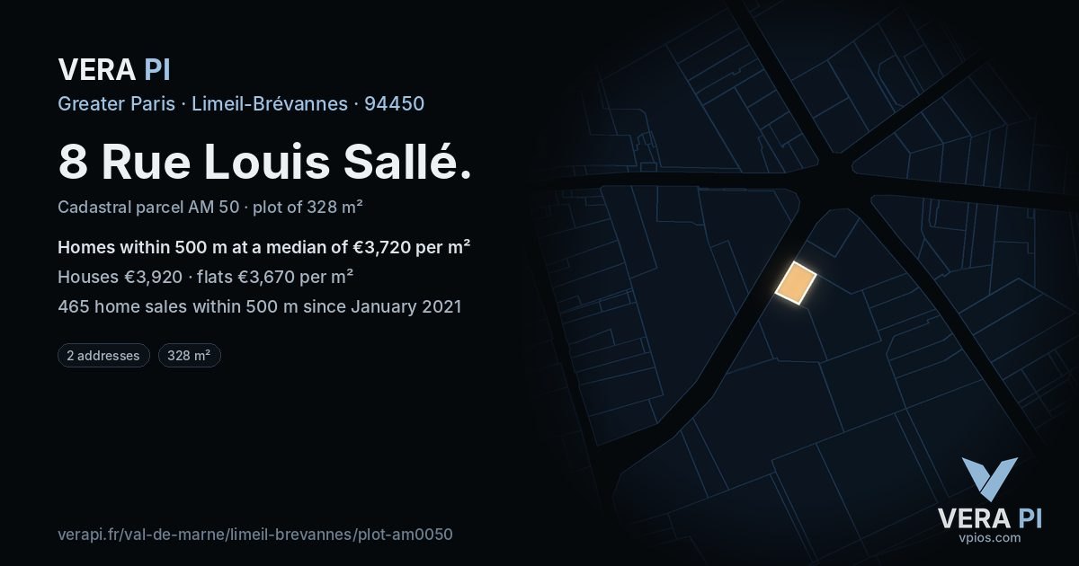 8 Rue Louis Sallé, Limeil-Brévannes at night – the plot lit, the parcels around coloured by the prices near them