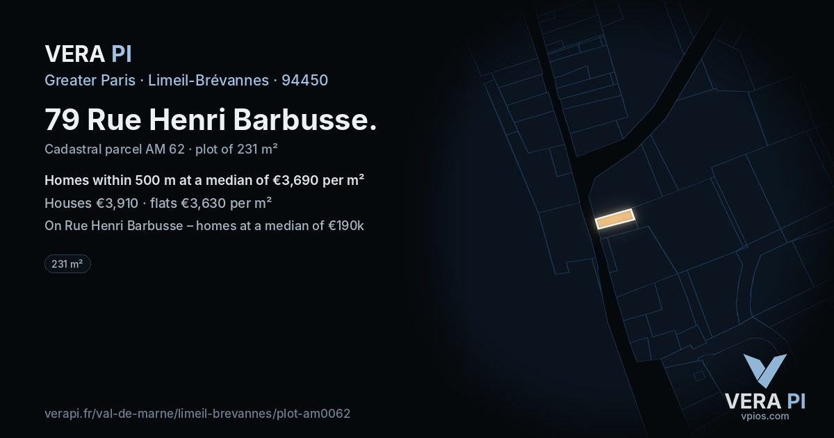 79 Rue Henri Barbusse, Limeil-Brévannes at night – the plot lit, the parcels around coloured by the prices near them