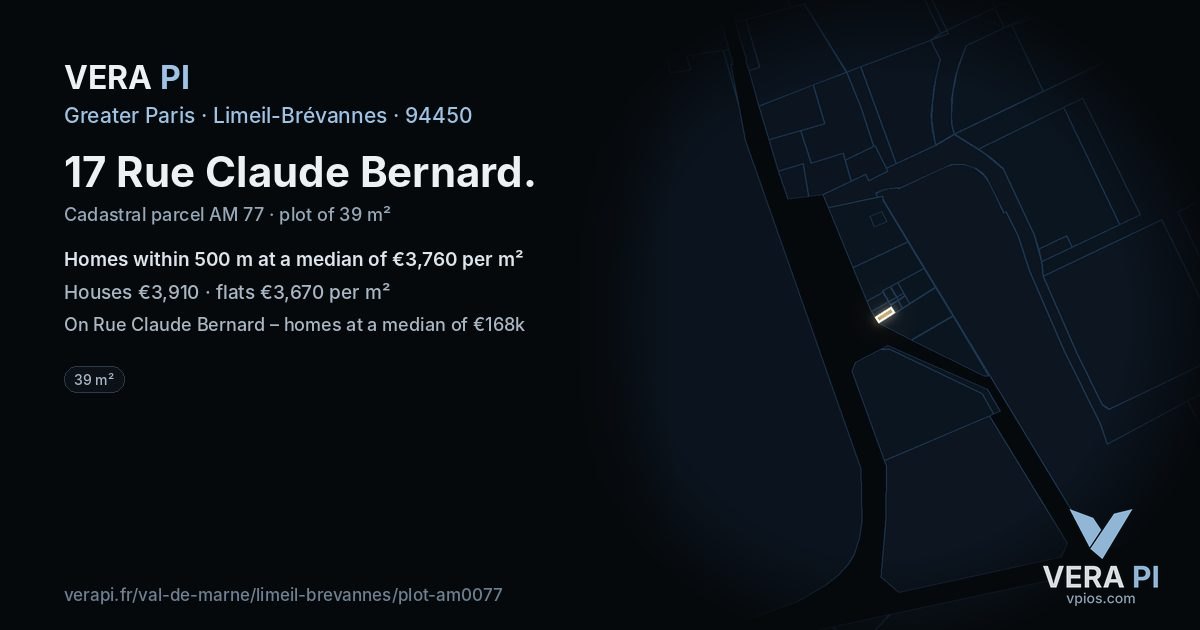 17 Rue Claude Bernard, Limeil-Brévannes at night – the plot lit, the parcels around coloured by the prices near them