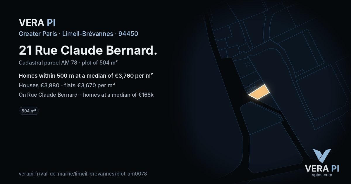 21 Rue Claude Bernard, Limeil-Brévannes at night – the plot lit, the parcels around coloured by the prices near them