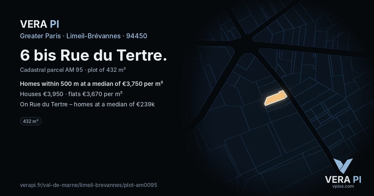 6 bis Rue du Tertre, Limeil-Brévannes at night – the plot lit, the parcels around coloured by the prices near them