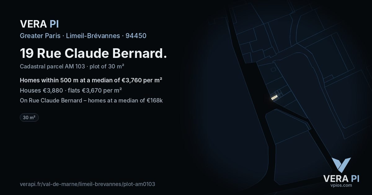 19 Rue Claude Bernard, Limeil-Brévannes at night – the plot lit, the parcels around coloured by the prices near them