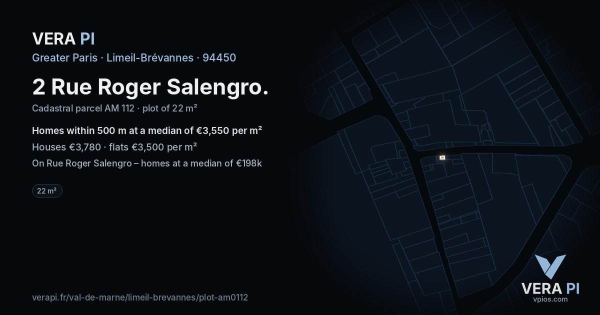2 Rue Roger Salengro, Limeil-Brévannes at night – the plot lit, the parcels around coloured by the prices near them
