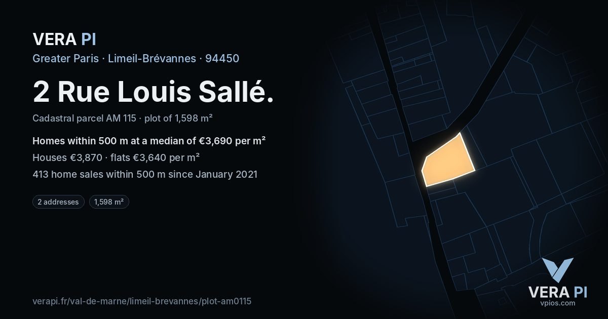 2 Rue Louis Sallé, Limeil-Brévannes at night – the plot lit, the parcels around coloured by the prices near them