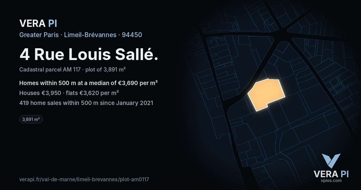 4 Rue Louis Sallé, Limeil-Brévannes at night – the plot lit, the parcels around coloured by the prices near them