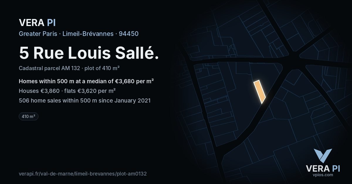 5 Rue Louis Sallé, Limeil-Brévannes at night – the plot lit, the parcels around coloured by the prices near them